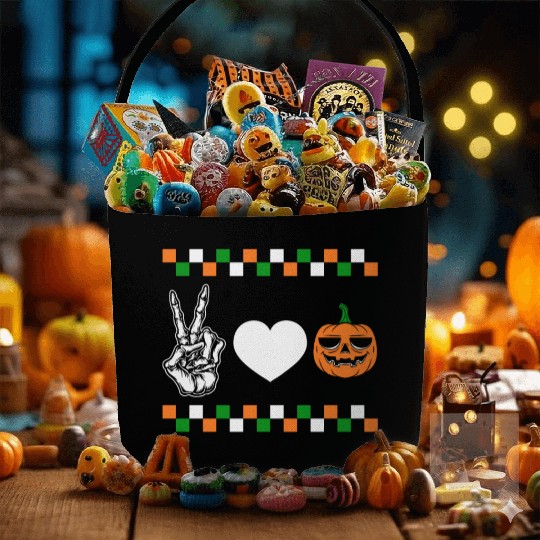 Halloween Fabric Baskets, Peace Love Pumpkin Skeleton Hand