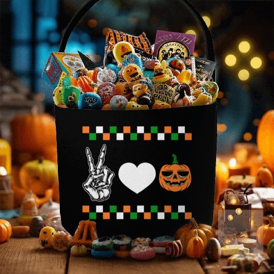 Halloween Fabric Baskets, Peace Love Pumpkin Skeleton Hand