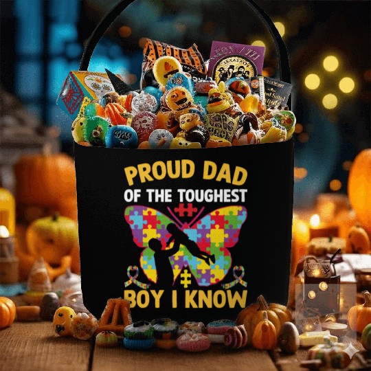 Proud Dad Of The Toughest Boy I Know Autism Awaren Fabric Baskets
