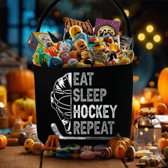 Eat Sleep Hockey Repeat Christmas Hockey Fabric Baskets