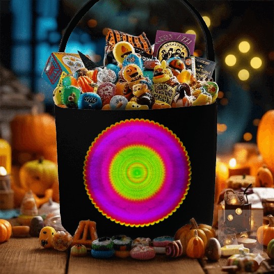 Pink Circle and Green Center with Symmetric Shapes Fabric Baskets