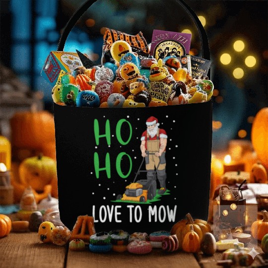 Ho Ho I Love To Mow Lawn Santa Claus Gift Fabric Baskets