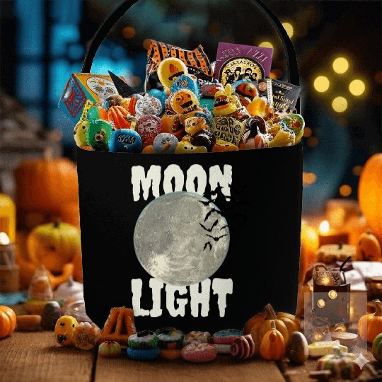Dark Green Illustrated Moon Light Bat Fabric Baskets