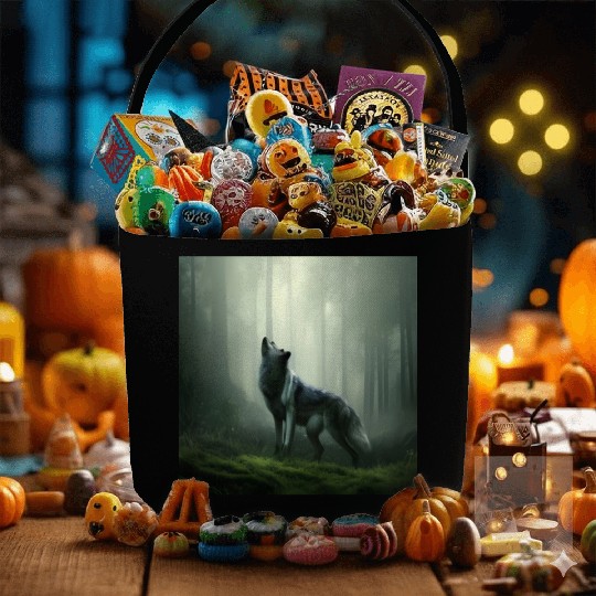 Howling wolf at midnight Fabric Baskets