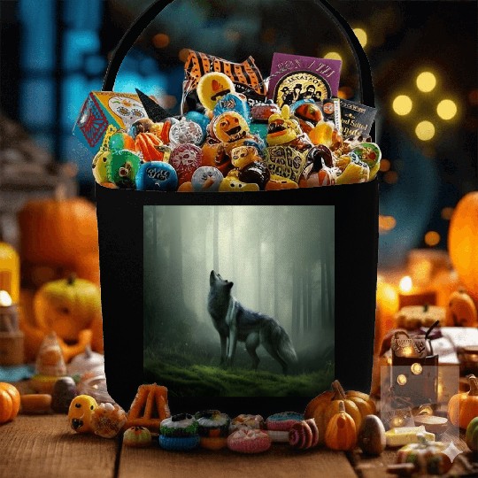 Howling wolf at midnight Fabric Baskets