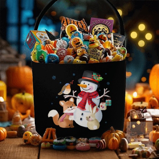 Snowman with fox, rabbit and robin Fabric Baskets