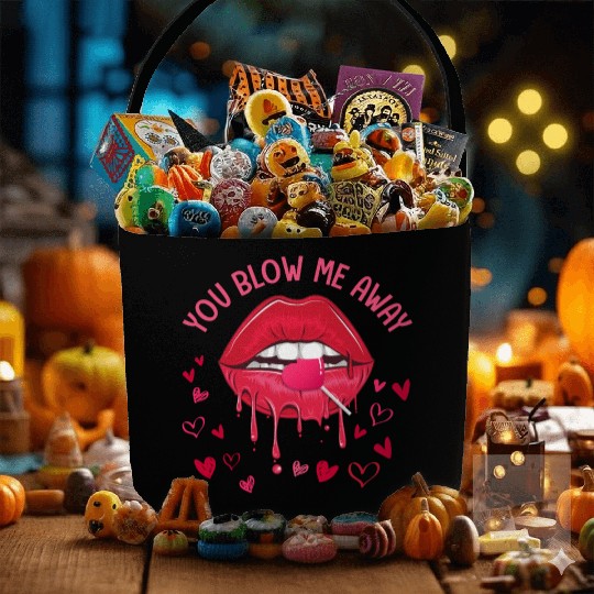 You Blow Me Away Lip Heart Lollipop Valentines Day Fabric Baskets