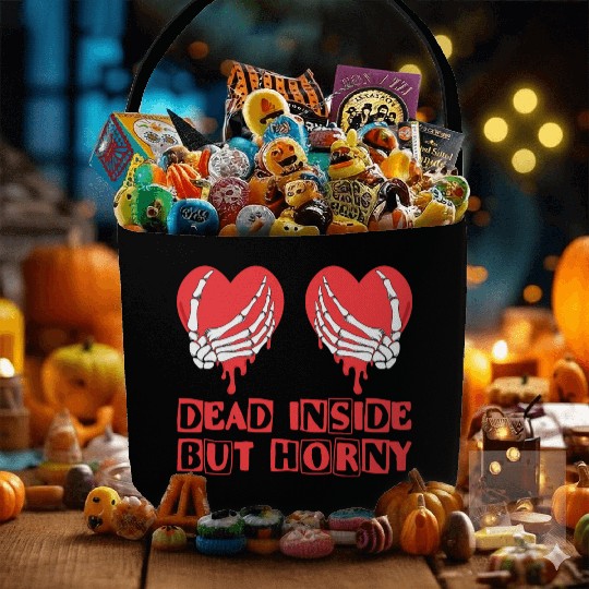 Dead Inside but horny Valentine Meme Skull Gift Fabric Baskets