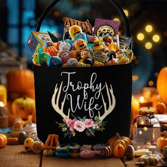 Trophy Wife Cute Deer Antlers Flowers Hunters Wife Fabric Baskets