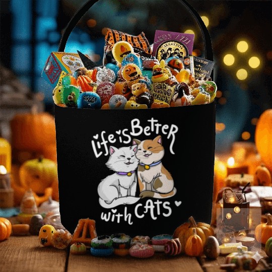 Valentine's Cat Lover Life Is Better With Cats mot Fabric Baskets