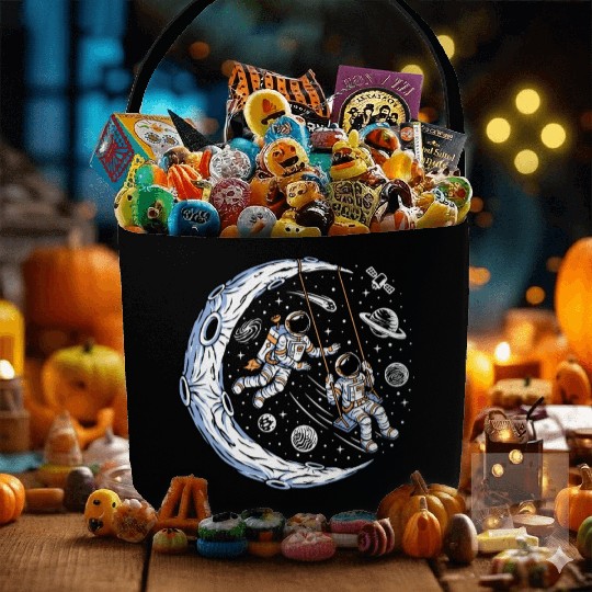 Astronauts on swing on moon Fabric Baskets