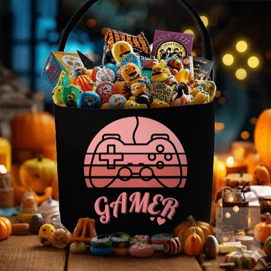 Pink Retro Gamer Valentine Day Fabric Baskets