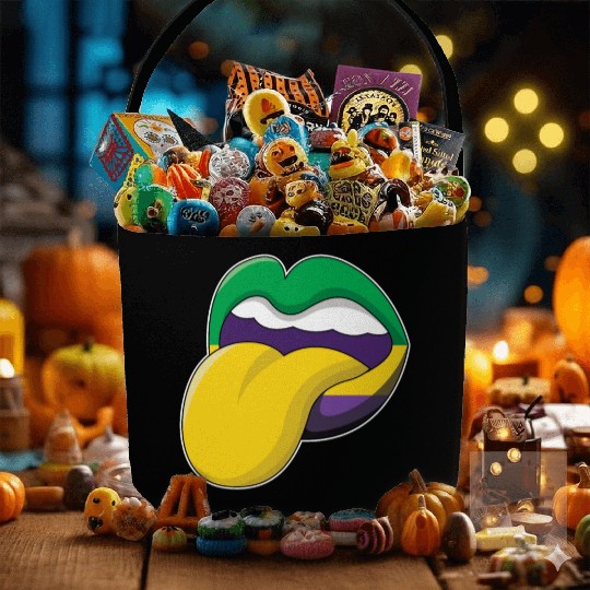 Tongue Lips Festival Parade Beads Mardi Gras Fabric Baskets