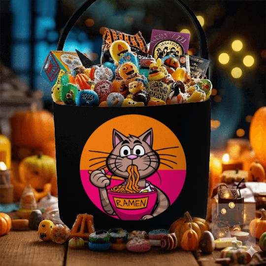 Colorful Ramen Cat Orange and Pink Fabric Baskets