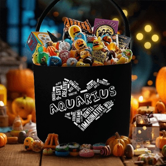Aquarius Heart Word Cloud Doodle Astrology Zodiac Fabric Baskets