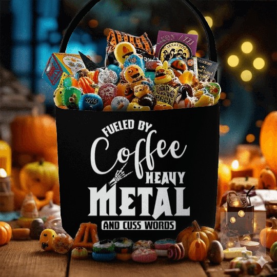 Fueled by Coffee Heavy Metal and cuss Words Fabric Baskets
