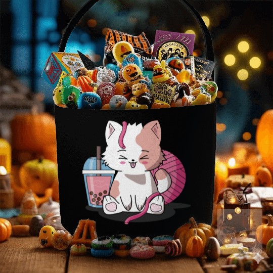 Chibi Boba Tea Cat Fabric Baskets