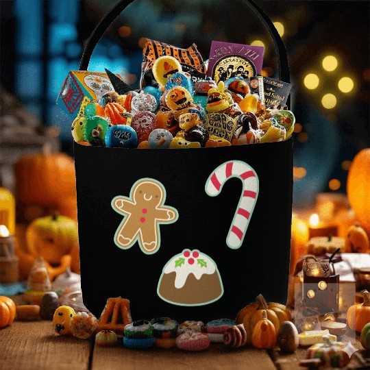 Cute Gingerbread Man Candy Cane and Christmas Fabric Baskets