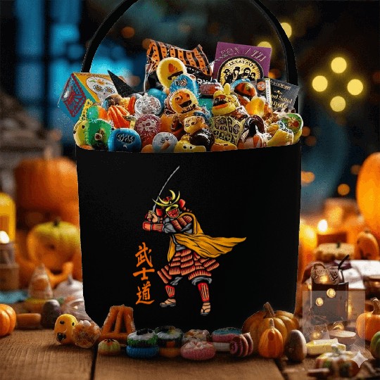 Japanese samurai warrior orange and yellow mask Fabric Baskets