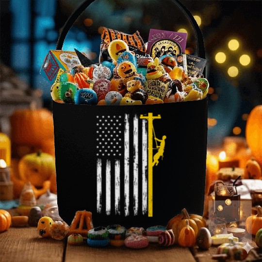 Lineman US Flag Lineworker Patriotic Fabric Baskets