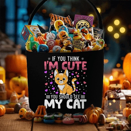 Cat Heart Valentine's Day Animal For Womens Kids Fabric Baskets