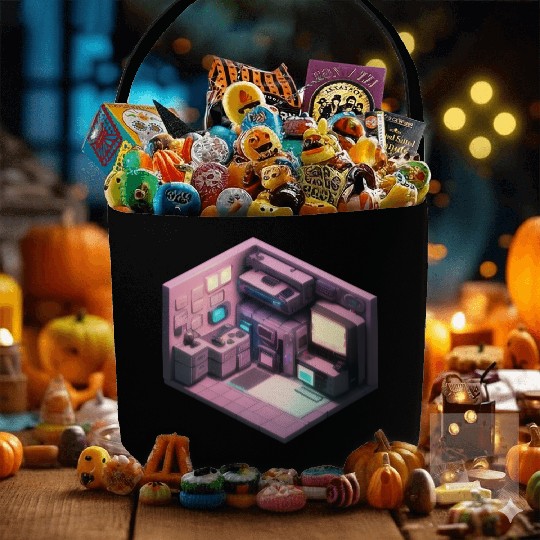 Synthwave Isometric Voxel Bedroom - Future Room Fabric Baskets