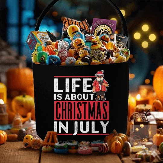 Life Is About Christmas In July Humor Santa Summer Fabric Baskets