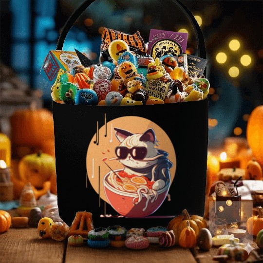 cat eating Chinese food,cute design for Meow lover Fabric Baskets