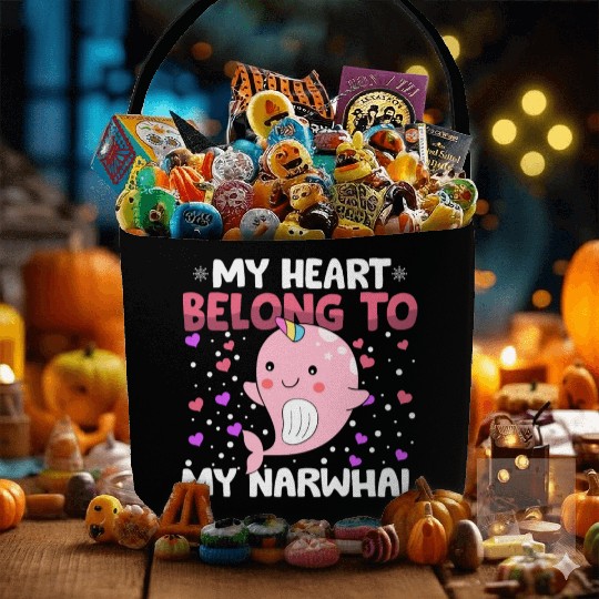 Valentines Day My Heart Belong to My Narwhal Boys Fabric Baskets