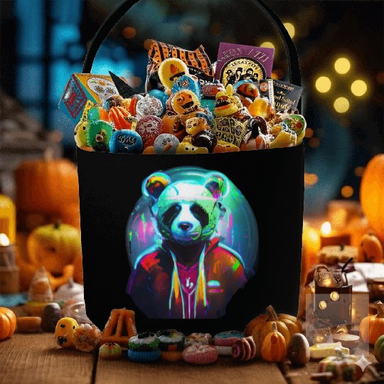 Panda in a neon paradise Fabric Baskets