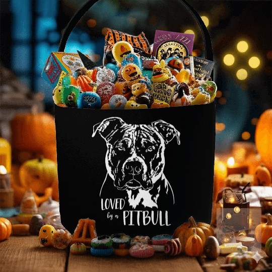 Loved by a Pitbull dog mom dog saying Fabric Baskets