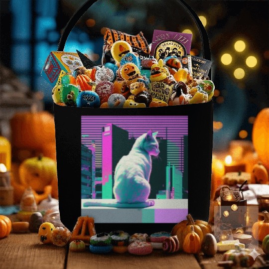 Vaperwave Aesthetic Glitch Cat Retrowave Synthwave Fabric Baskets