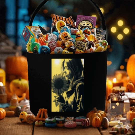 Art Painting Lover Sunflower Girl Art Painting Fabric Baskets