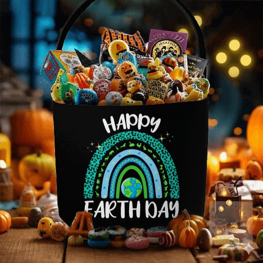 Happy Earth Day Planet with Rainbow Fabric Baskets