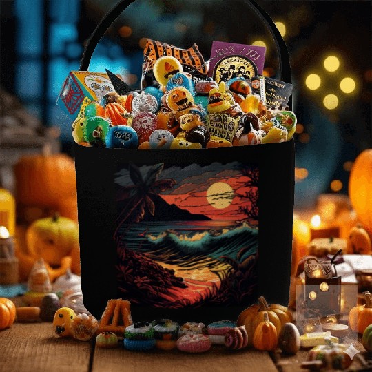 Vibrant Beach Sunset Design - Colorful Paradise Fabric Baskets