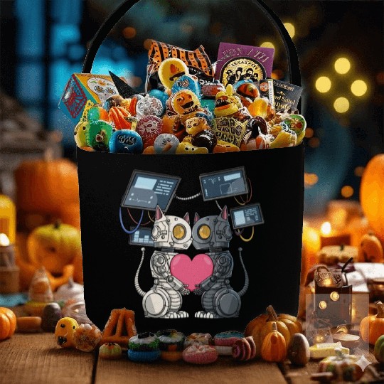 Robot Cat in Love for a Robotic Engineer Fabric Baskets