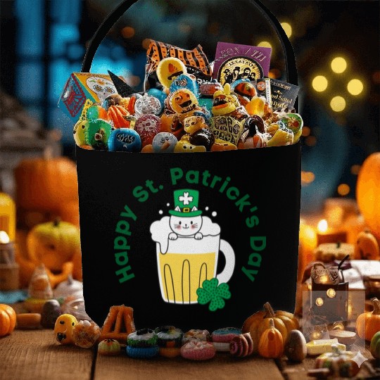 Happy St. Patrick’s Day Irish Funny Beer Cat Lover Fabric Baskets