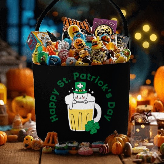 Happy St. Patrick’s Day Irish Funny Beer Cat Lover Fabric Baskets