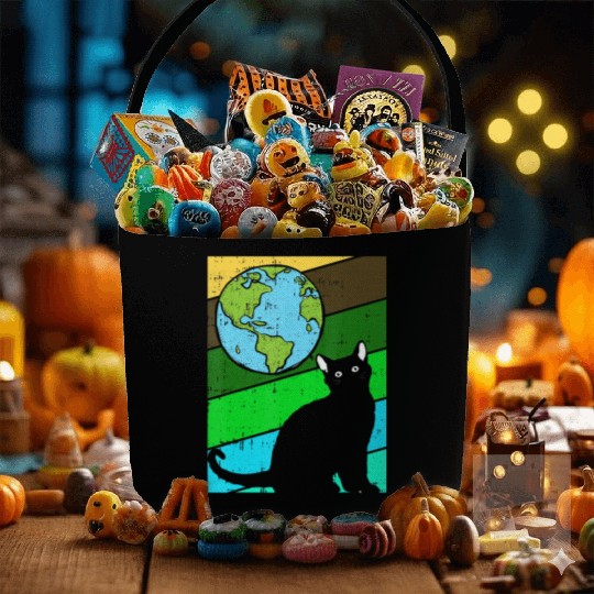 Black Cat Earth Day Retro Kitten Lover Environment Fabric Baskets