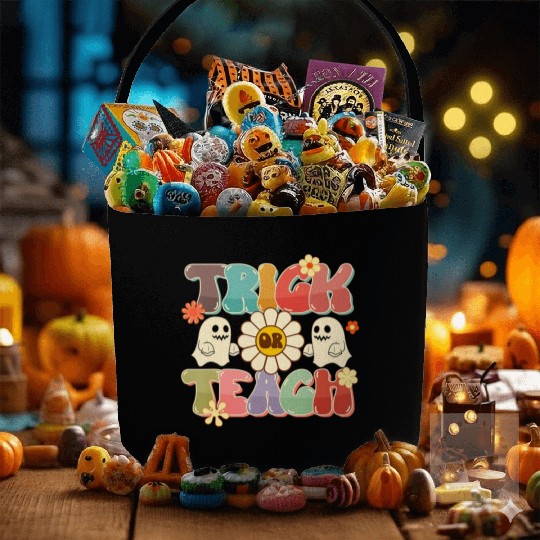 Retro Trick Or Teach Ghost Teacher Halloween Costu Fabric Baskets