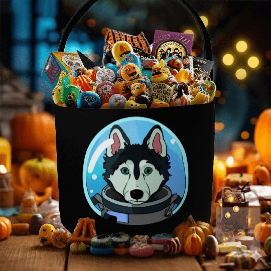 Husky Dog Cosmonaut Dog Lover Puppy Retro Fabric Baskets