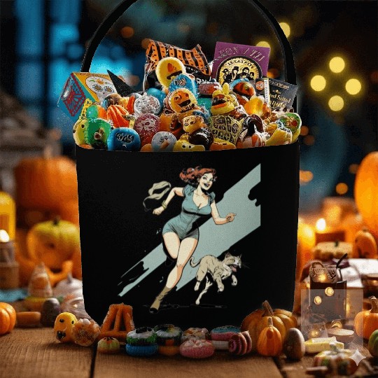 cat mom : A Woman and Her Cat on the Run Fabric Baskets