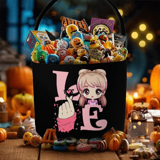 Love Saranghae Finger Heart Korean Anime Chibi Kpo Fabric Baskets