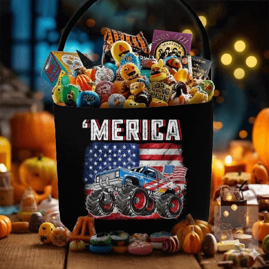 Monster Truck USA Merica Men Boys 4th of July Fabric Baskets