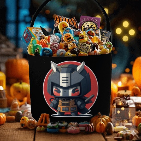 Ninja warrior mech robot kawaii illustration Fabric Baskets