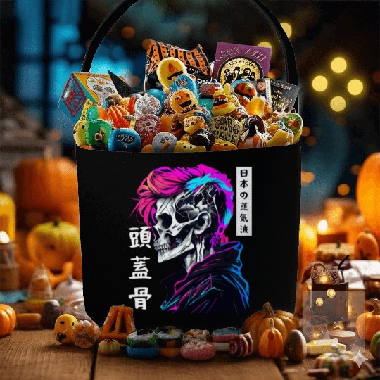 Sad Boy Anime Skull Skeleton Gothic Vaporwave Aest Fabric Baskets