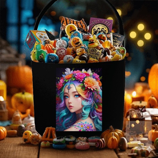 Spring Girl with a bouqet of flowers garland #8 Fabric Baskets