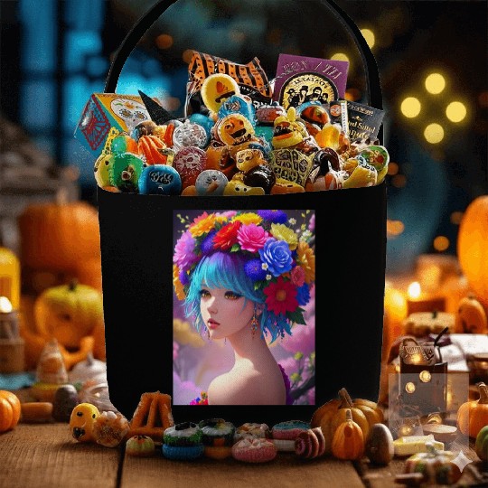 Spring Girl with a bouqet of flowers garland #21 Fabric Baskets