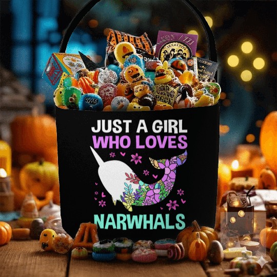 Just A Girl Who Loves Narwhals Sea Unicorn Narwhal Fabric Baskets