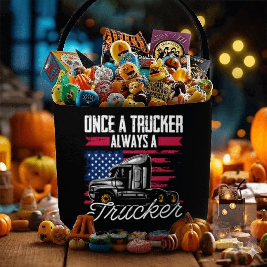 Truck Driver Us Flag Old Man Trucker Fabric Baskets